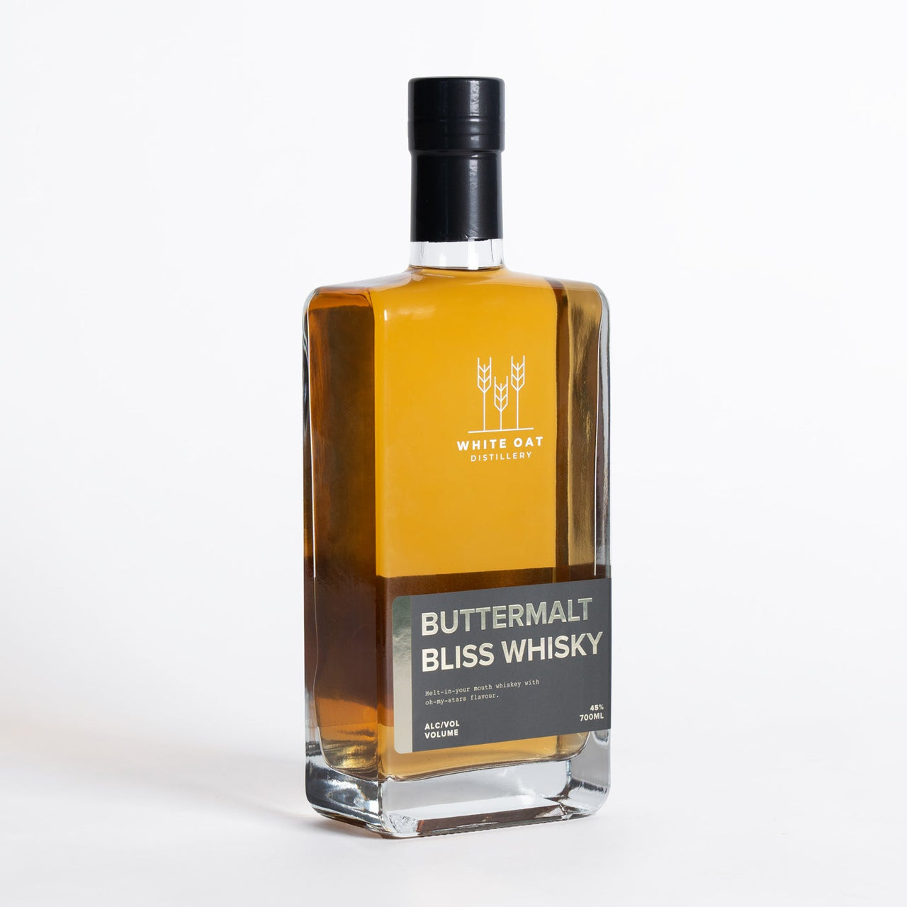 Bottle of Buttermalt Bliss Whisky on a white background
